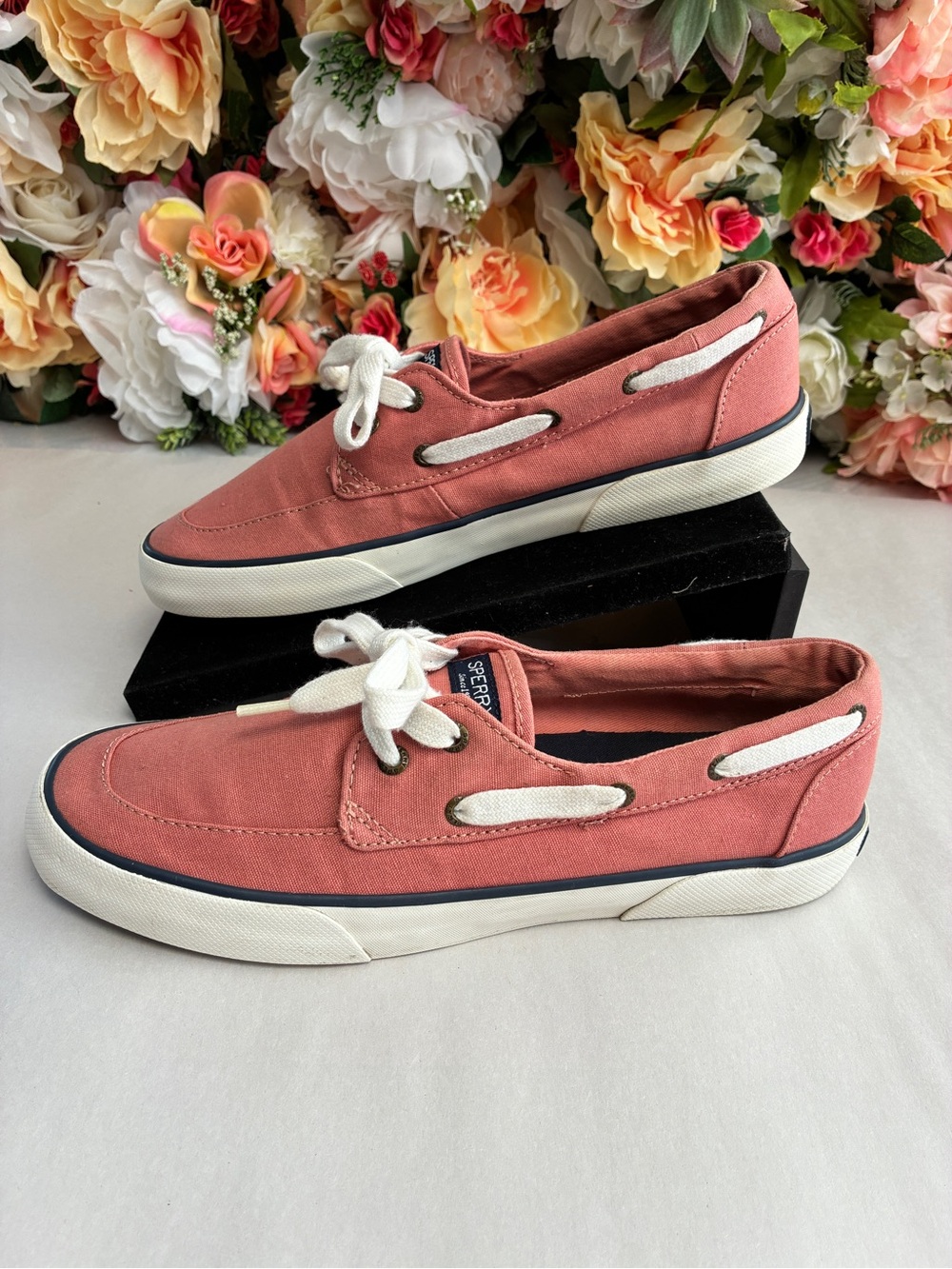 Sperry Top-Sider STS83189 Canvas Boat Shoes Coral Pink Women’s 9M Memory Foam
